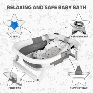 Portable Foldable Baby Bath Tub with Bath Cushion